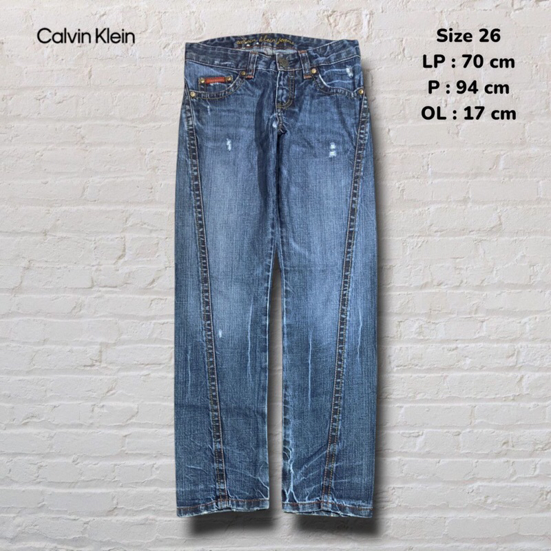 Size 26-27 Celana Panjang Longpants Jeans Calvin Klein Blue Washed Fading Straight fit Original Seco