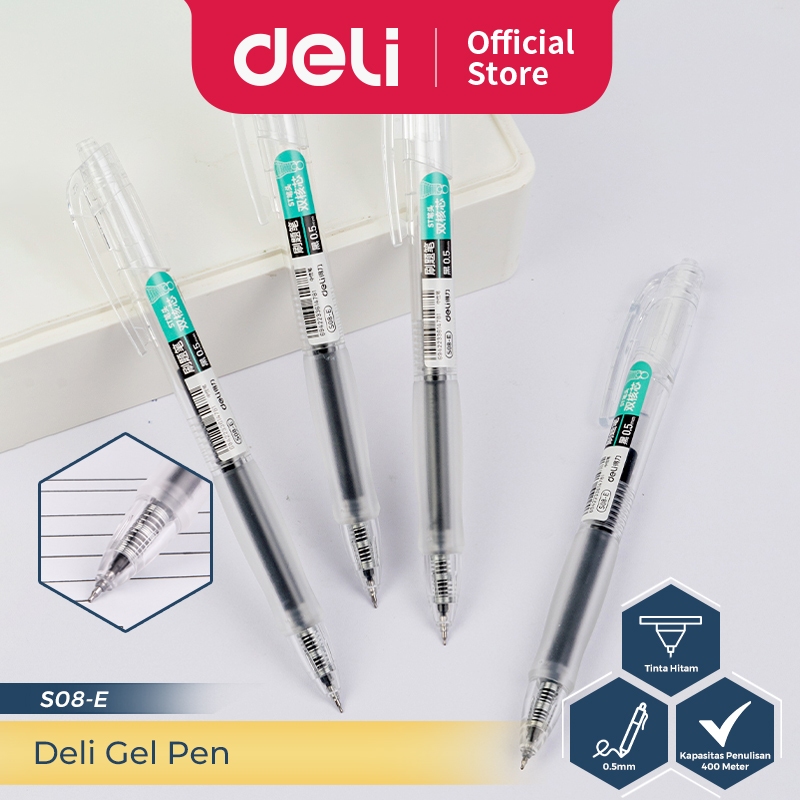 

Deli Gel Pen / Pulpen Gel 0.5mm Tinta Hitam Isi 1 pcs Cepat Kering Tinta Banyak Bisnis Kantor S08-E