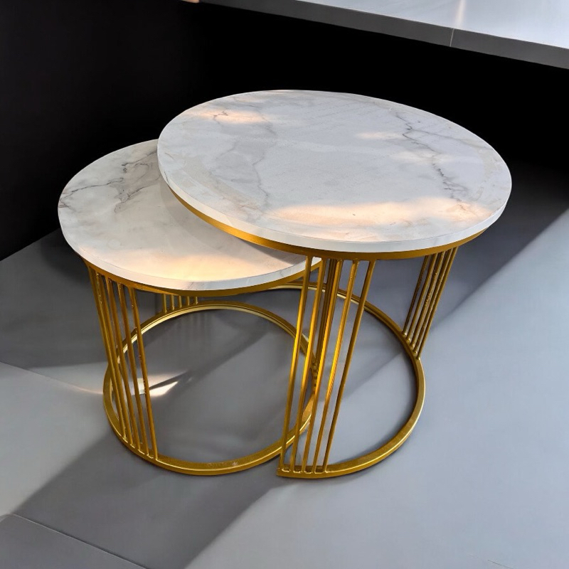 MEJA TAMU BULAT BERANAK RANGKA BETON ESER