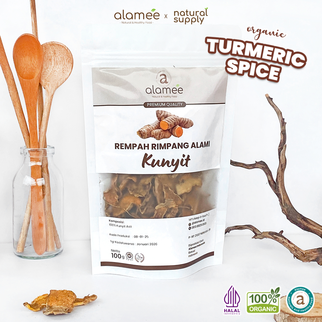 

ALAMEE Kunyit Kering Dried Turmeric Iris Rempah Rimpang Organik Alami Kunir Bumbu Seasoning 100gr