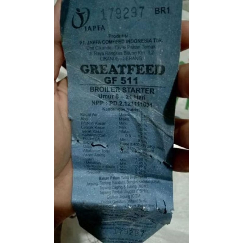 Pakan Ayam Broiler Starter GF 511 Japfa Comfeed 50kg pakan ayam pedaging 50kg
