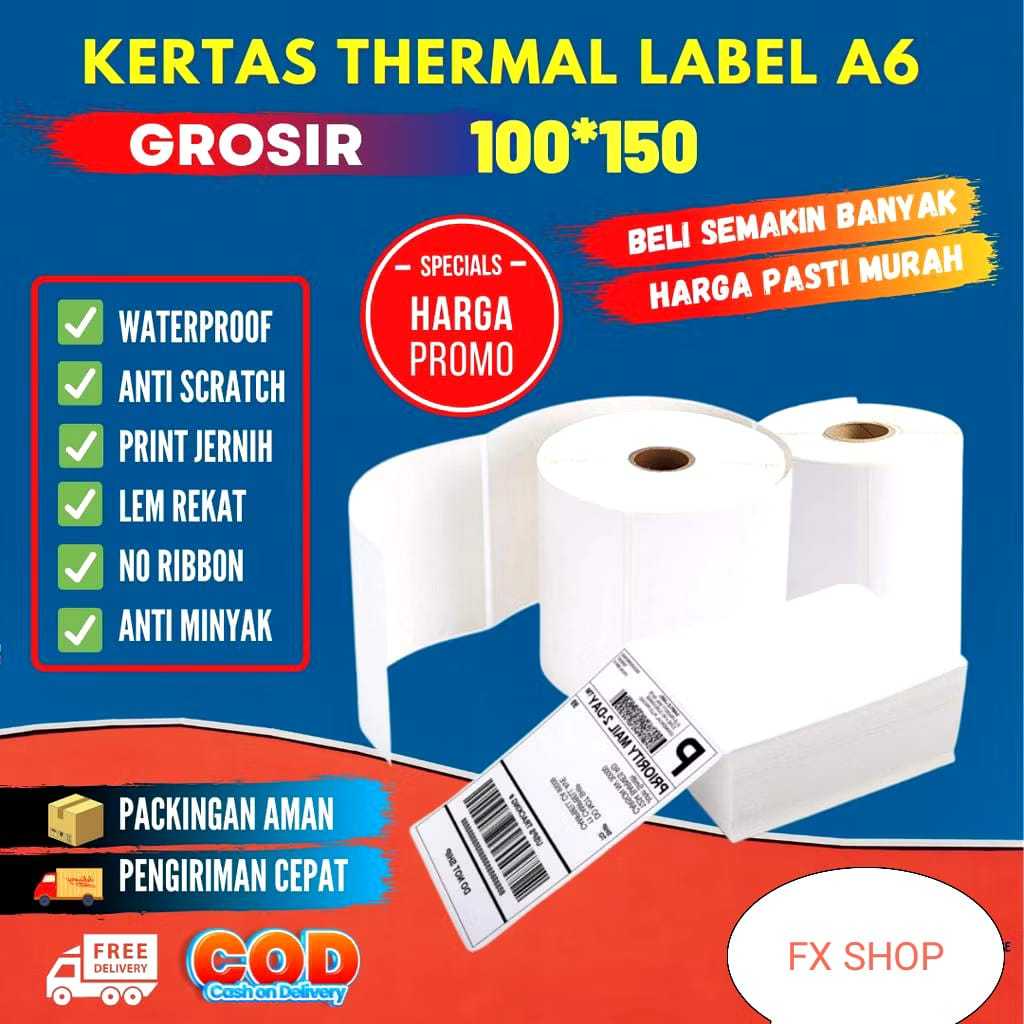 

KERTAS LABEL THERMAL BARCODE 100 X 150MM isi 500 pcs