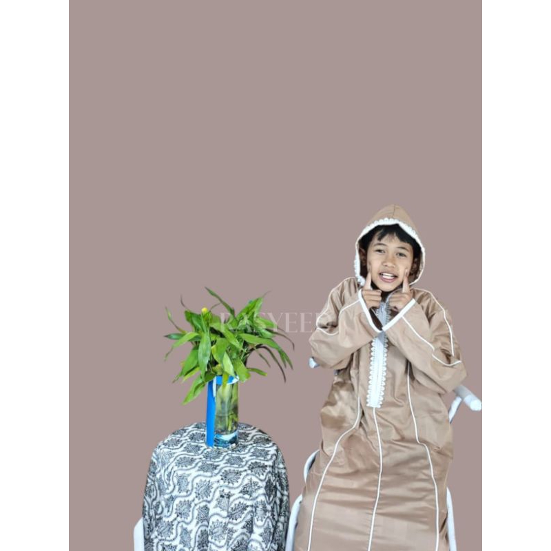 RASYEED | JALLABAH MAROKO | GAMIS HOODIE | GAMIS ANAK 3-14 TAHUN PRIA COKLAT