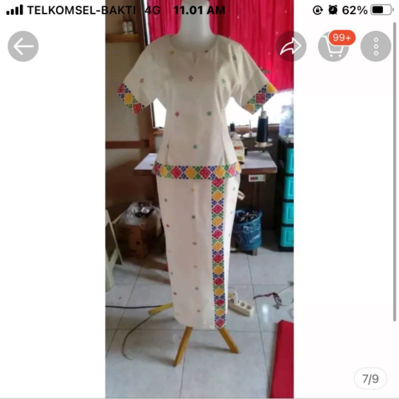 setelan tenun bordil warna putih tulang set tas & slendang