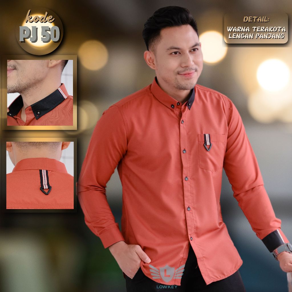 Kemeja Pria Slimfit Lowkey Premium PJ 50 Teracota | Hem Atasan Kemeja Baju Laki-laki/Cowok Slimfit K