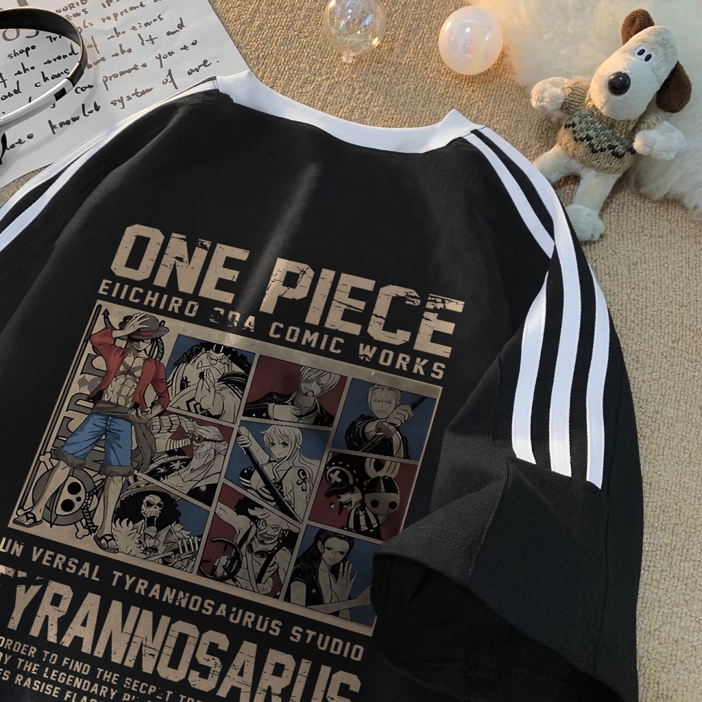 [COD] Fastfash Baju Kaos Pria Distro Original 100% Lengan Pendek Tiga Garis Kaos  One Piece T-Shirt 