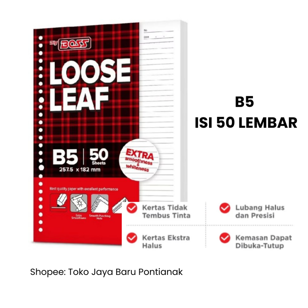 

BigBoss Loose Leaf 5B5 Bergaris / Kertas Binder B5 [ISI 50 & 100 LEMBAR]