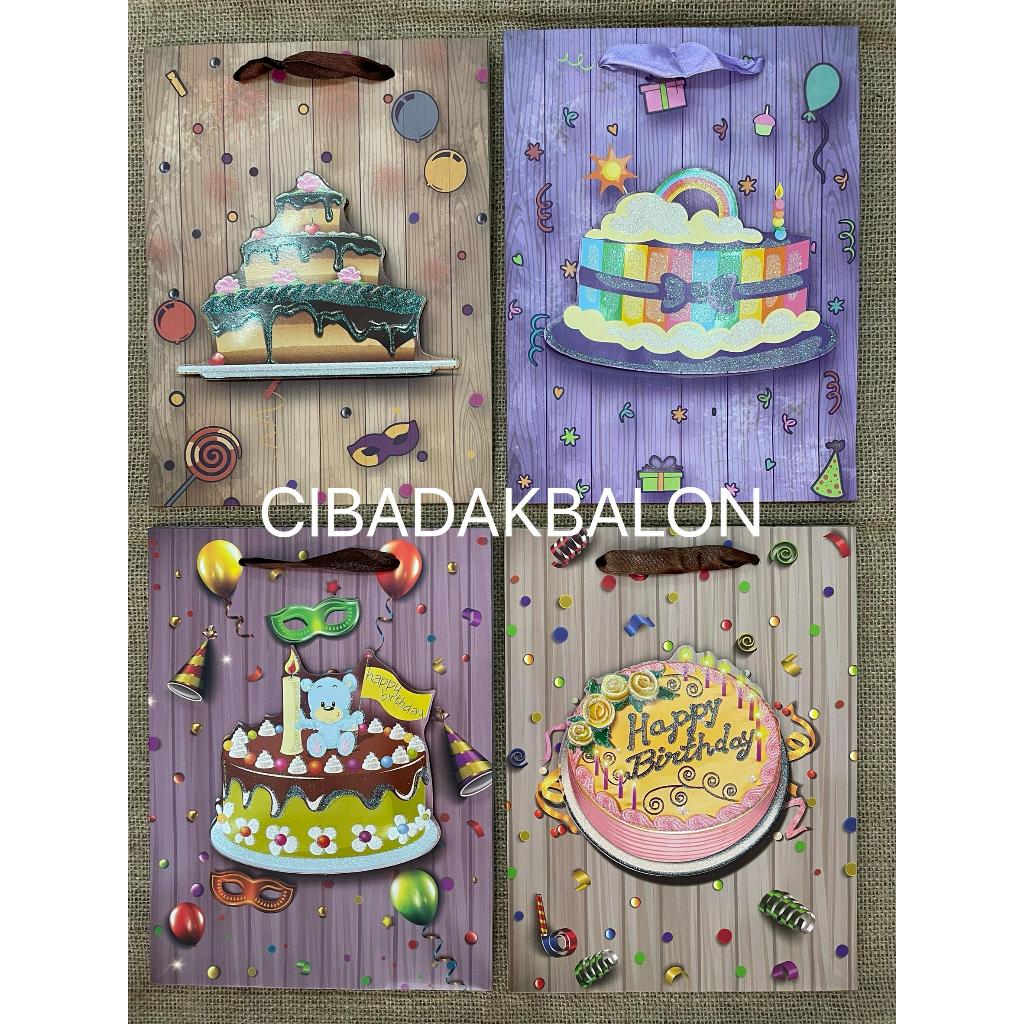 

Paper Bag Glitter Timbul Happy Birthday HBD / Paper Bag Ulang Tahun / Kantong Kado / Gift Bag