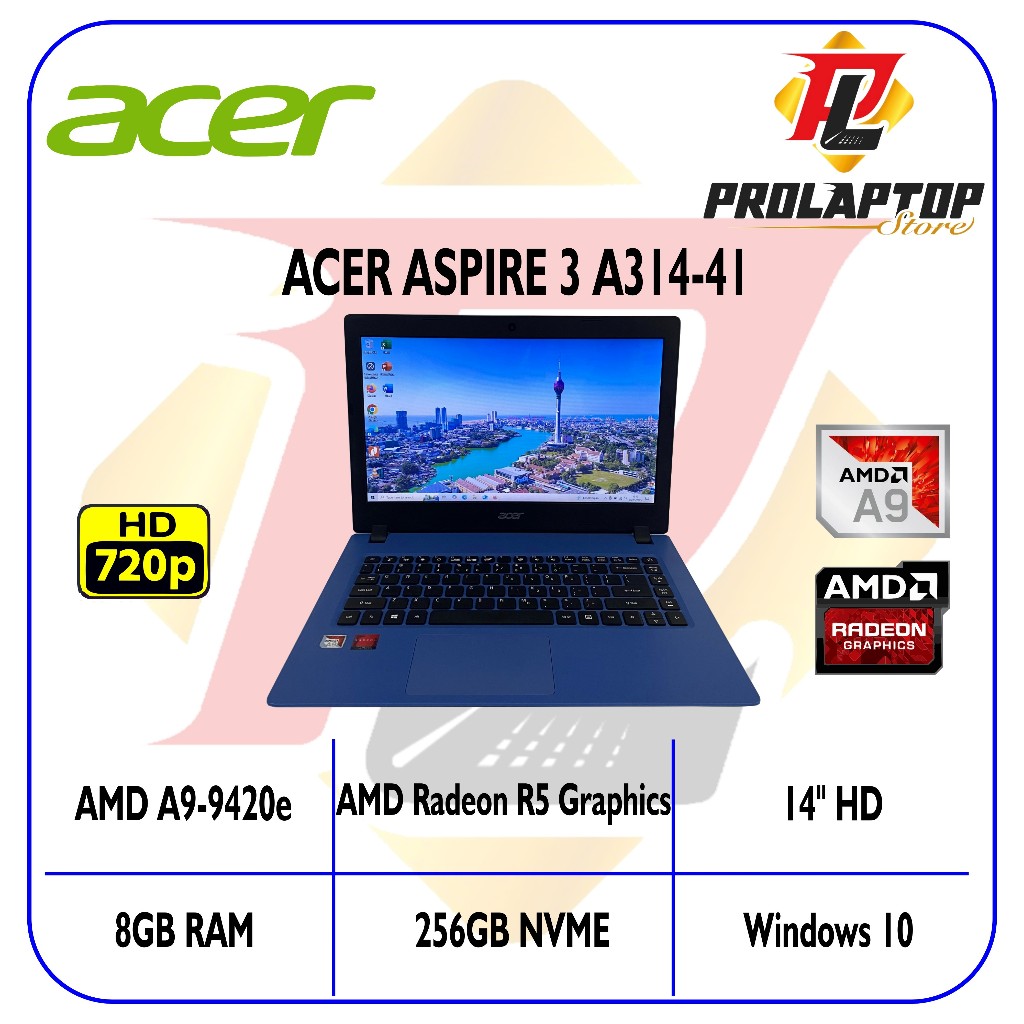 Acer Aspire 3 A314-41 AMD A9-9420e RAM 8GB SSD NVME 256GB 14" HD