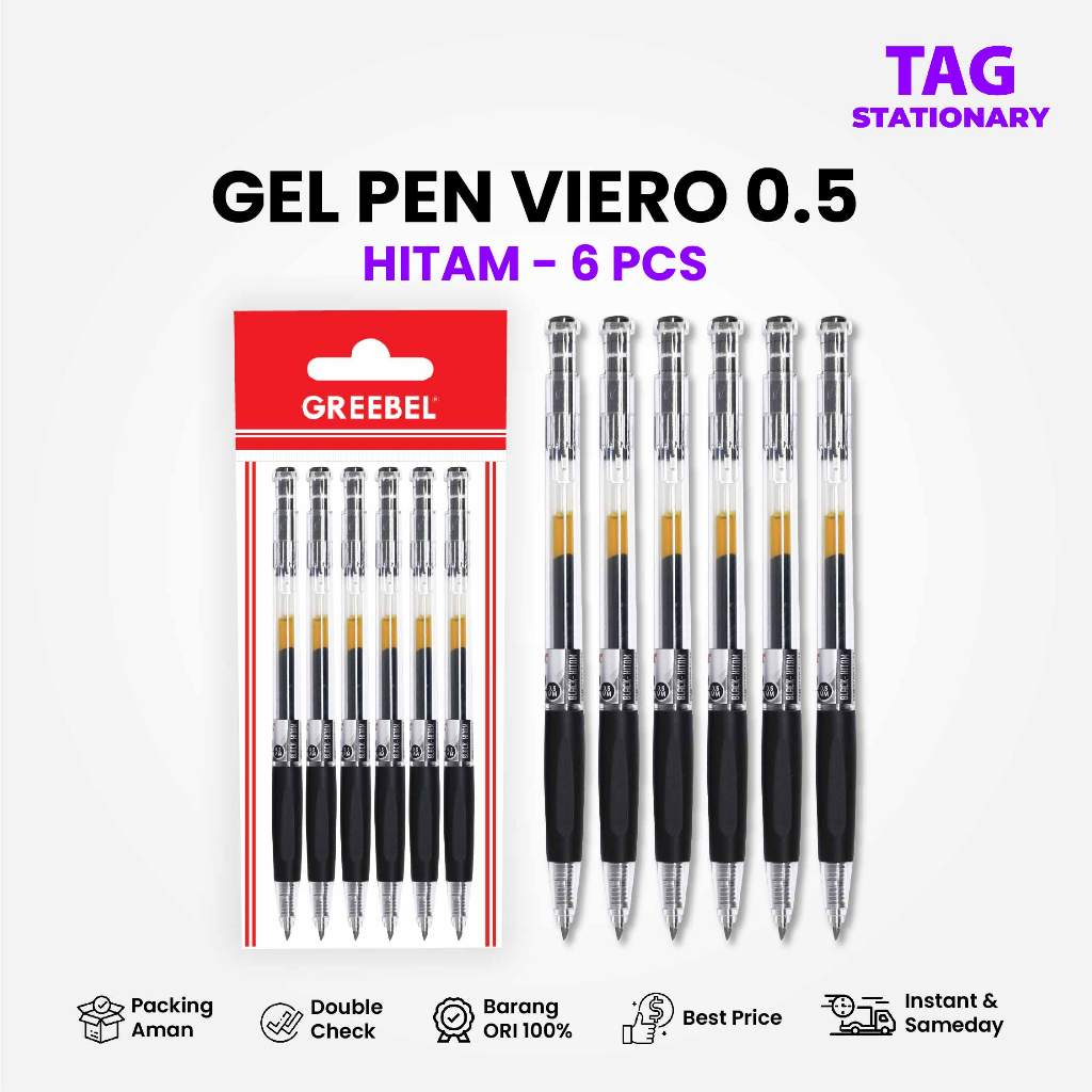 

GREEBEL Pulpen Gel / Gel Pen GP-504 Viero 0.5 Tinta Hitam (6PCS/SET) / Ballpen Pulpen Cetek