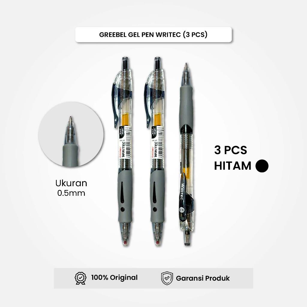 

GREEBEL Gel Pen Pulpen Pena Writec GP-503 0.5 Hitam (3PCS/SET) / Pulpen Gel Murah Grosir