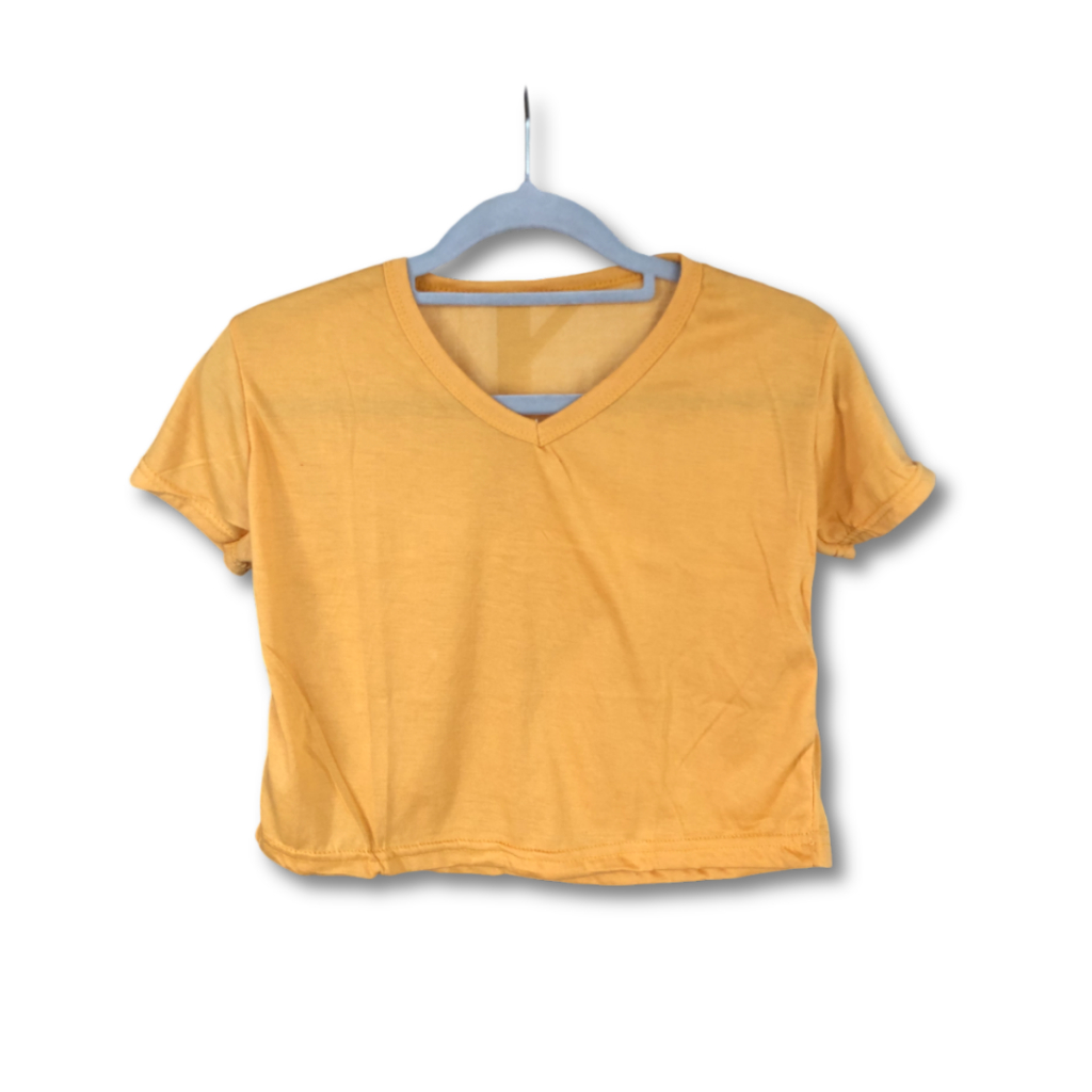 Atasan Wanita Lengan Pendek T-Shirt Baju Crop Top Casual Oranye, Fashion OOTD Wanita Kekinian