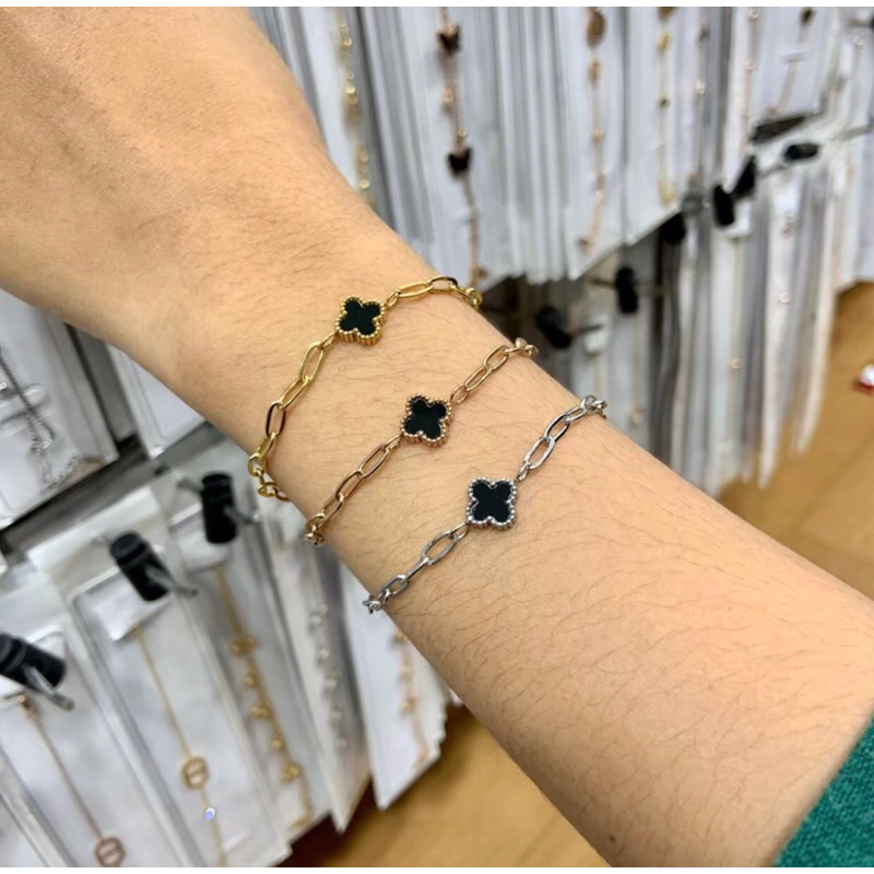Gelang Rantai model bunga hitam terbaru Asli Titanium Gelang Wanita korea
