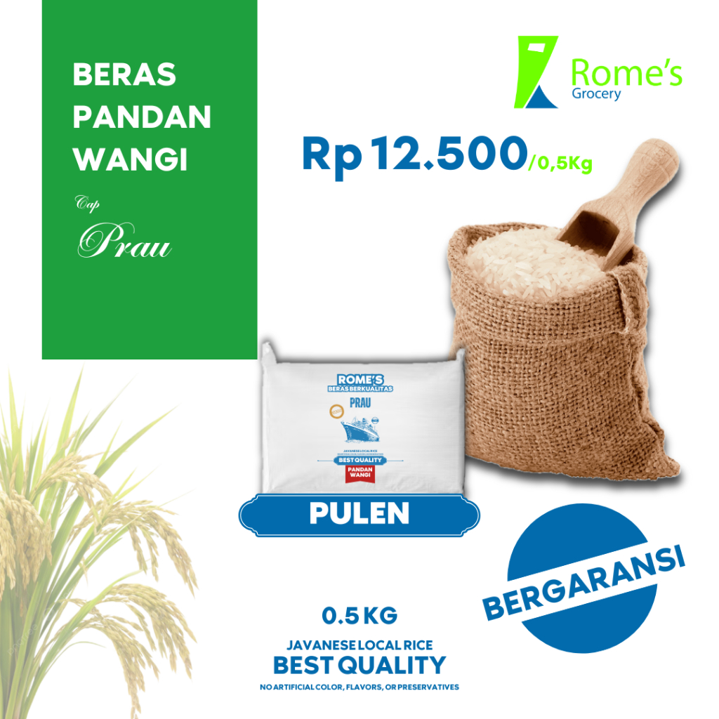 

Beras Pandan Wangi / Menthik Wangi (Pulen) | 0,5 Kg I Fresh100% I Bergaransi I Romes Grocery