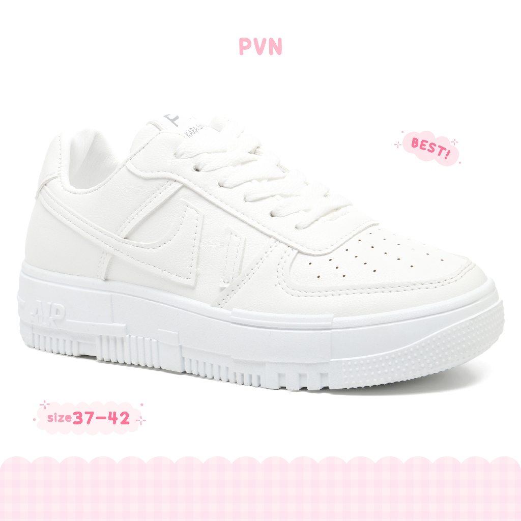 PVN Kara Sepatu Sneakers Wanita Kets Putih HItam Sport Shoes White Black 354