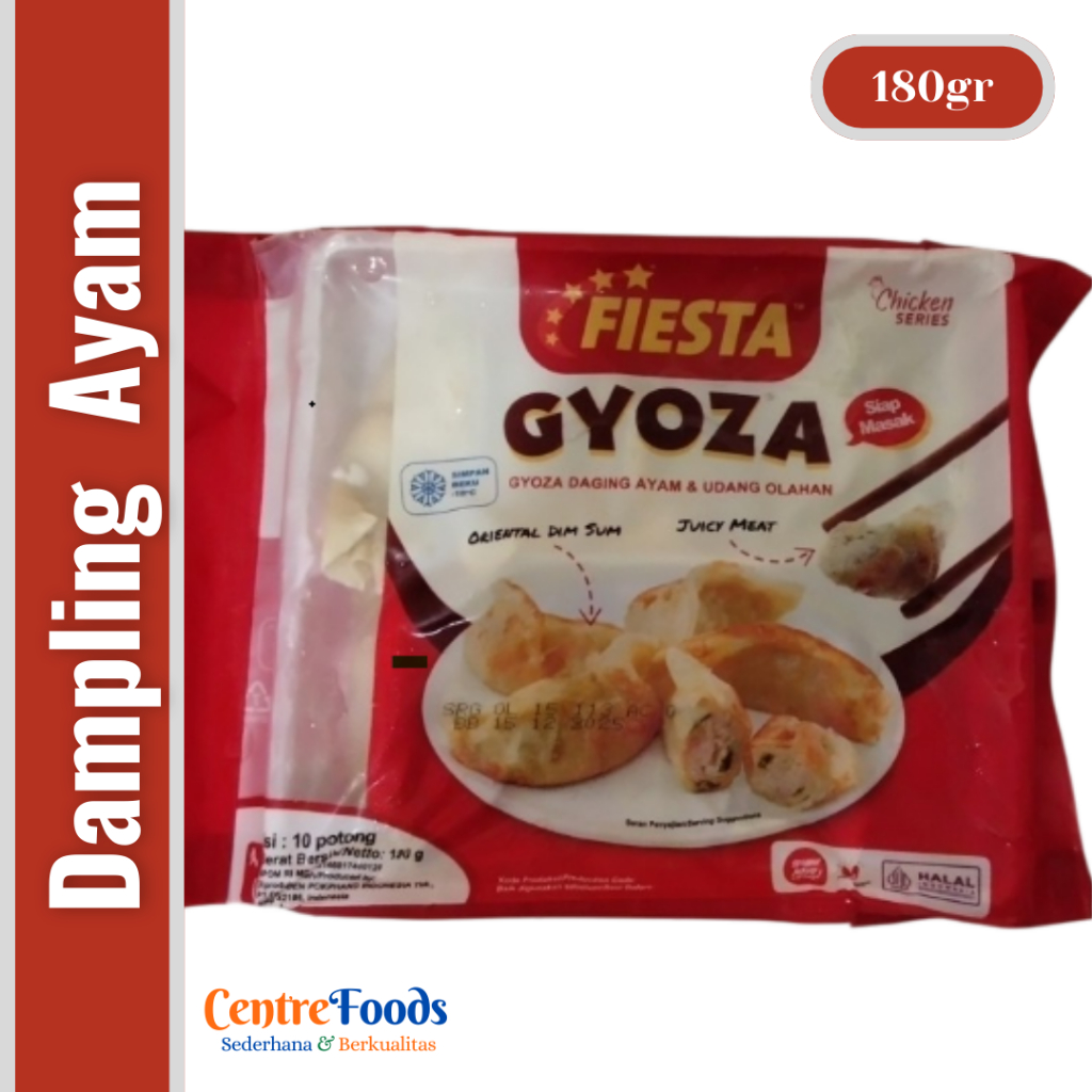 

Daging Ayam & Udang Olahan - Gyoza Fiesta | Isi 10 Pcs - 180gr [ Harga Per BKS ]