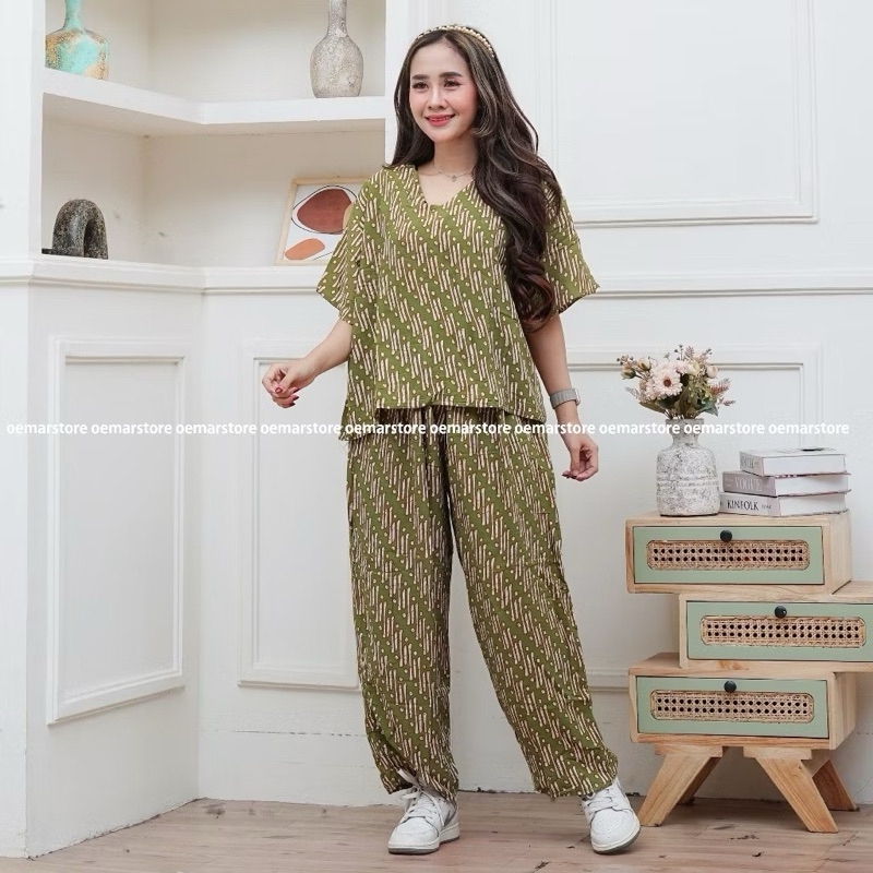 SETELAN CELANA PANJANG KULOT MOTIF SENO || SETELAN BATIK LD 120 CELANA KULOT one set daster batik ad