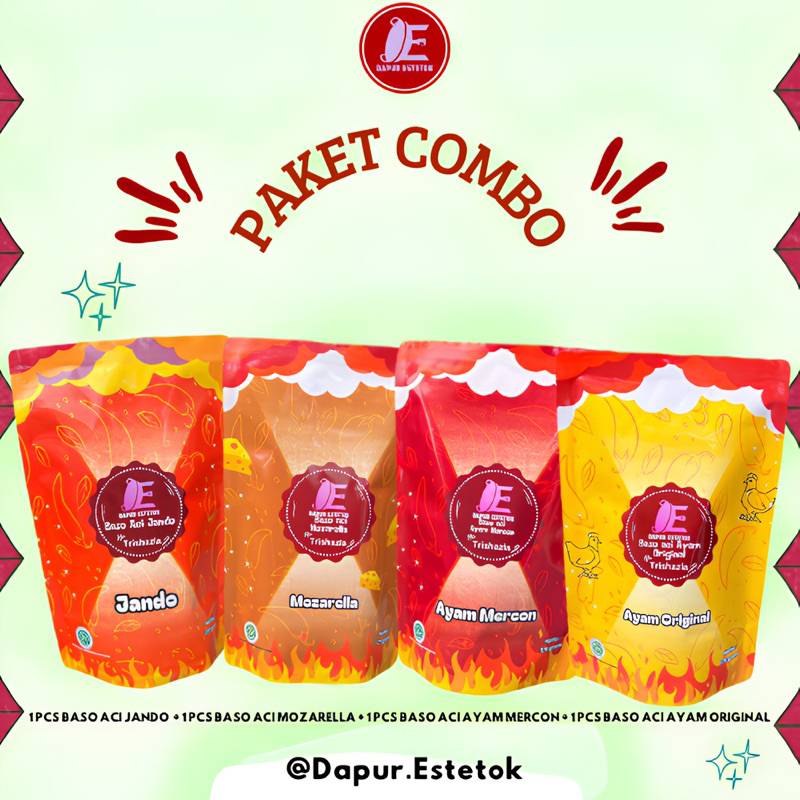 

PAKET 4 BASO ACI COMBO || 1 JANDO + 1 MOZARELLA + 1 AYAM MERCON + 1 AYAM ORGINAL (DAPUR ESTETOK)