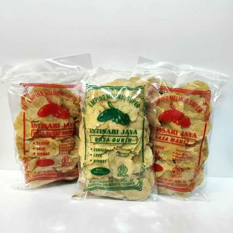 

400 gram Emping melinjo super mentah rasa manis, gurih, dan pedas manis