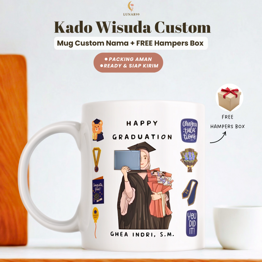 Mug Kado Wisuda Custom - Mug Karakter Wisuda Cowok Cewek Custom Nama | Graduation Edition