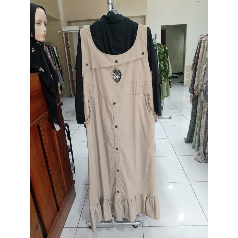 gamis overall manset hitam polos