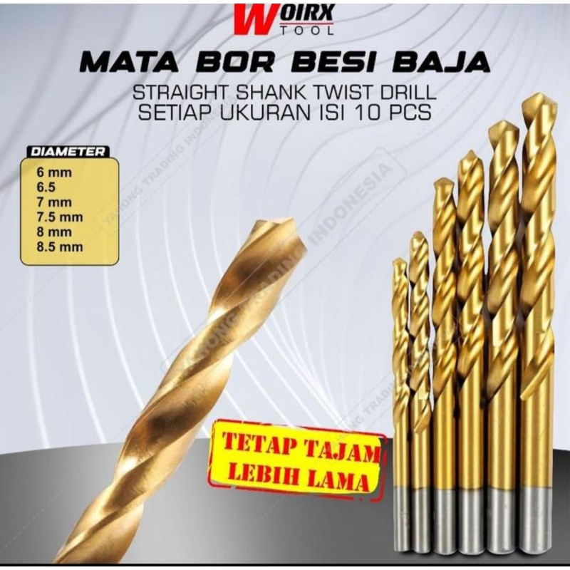 mata bor besi baja dan Kuningan 8,5 mm 10 pcs Woirx Tool
