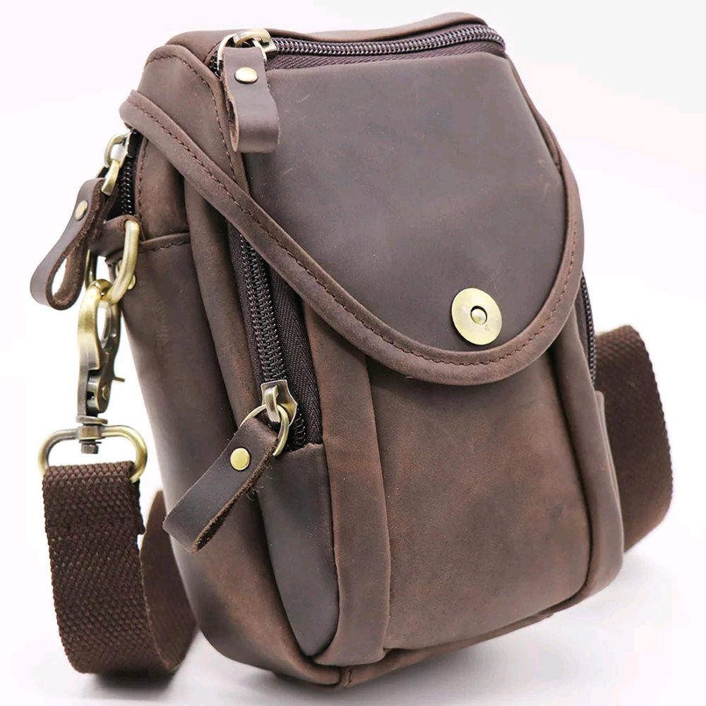 Tas Pinggang Pria dengan Dompet dan Tempat HP Kulit Asli