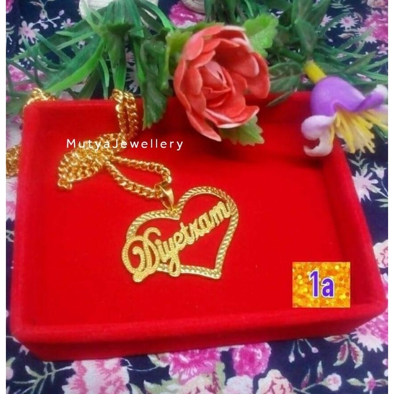Kalung Costum Nama Sendiri/ Kalung ukir nama motif Love