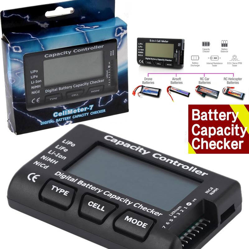 CellMeter-7 Tester Digital Kapasitas Baterai LiPo LiFe Li-ion Nicd NiMH Alat Pengecek Tegangan dan K