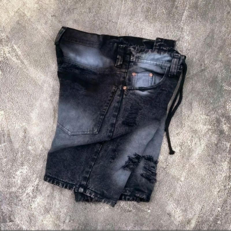 CELANA PENDEK JEANS SOBEK SOBEK PRIA COWOK DEWASA WARNA HITAM SNOW SIZE 28-33 CELANA PENDEK DISTRO C