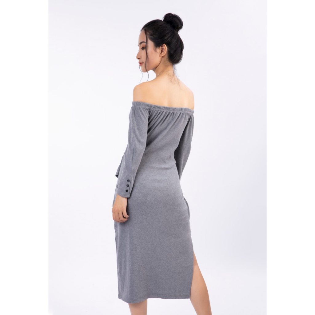 Zia Off Shoulder Dress/ Pewter Off Shoulder Dress