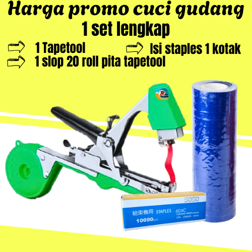 Tapetool, Hand Tying Machine - 1 PAKET- TAPETOL +20 ROLL PITA TAPETOOL+1 KOTAK ISI STAPLES Alat Peng