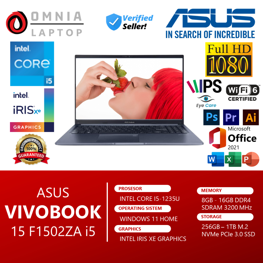 Laptop ASUS VIVOBOOK F1502ZA Intel Core i5 1235U RAM 24GB 1TB SSD 15" FHD Windows 11 Original