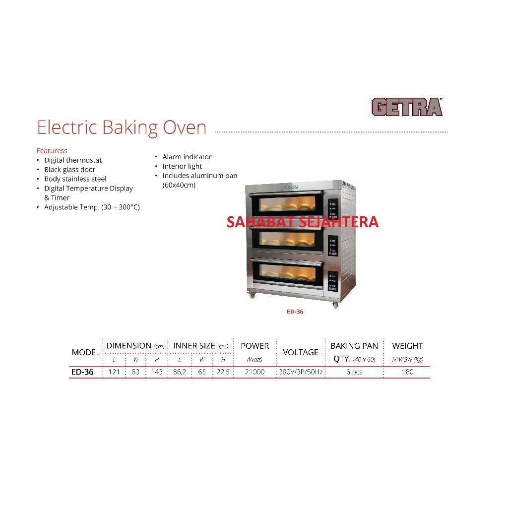 GETRA Electric Baking Oven Komersial ED-36 | Oven Panggang Listrik Profesional