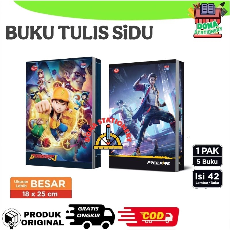 

[ PACK ] BUKU TULIS SIDU MAXI FF BOBOIBOY 42 LEMBAR | ISI 5 BUKU