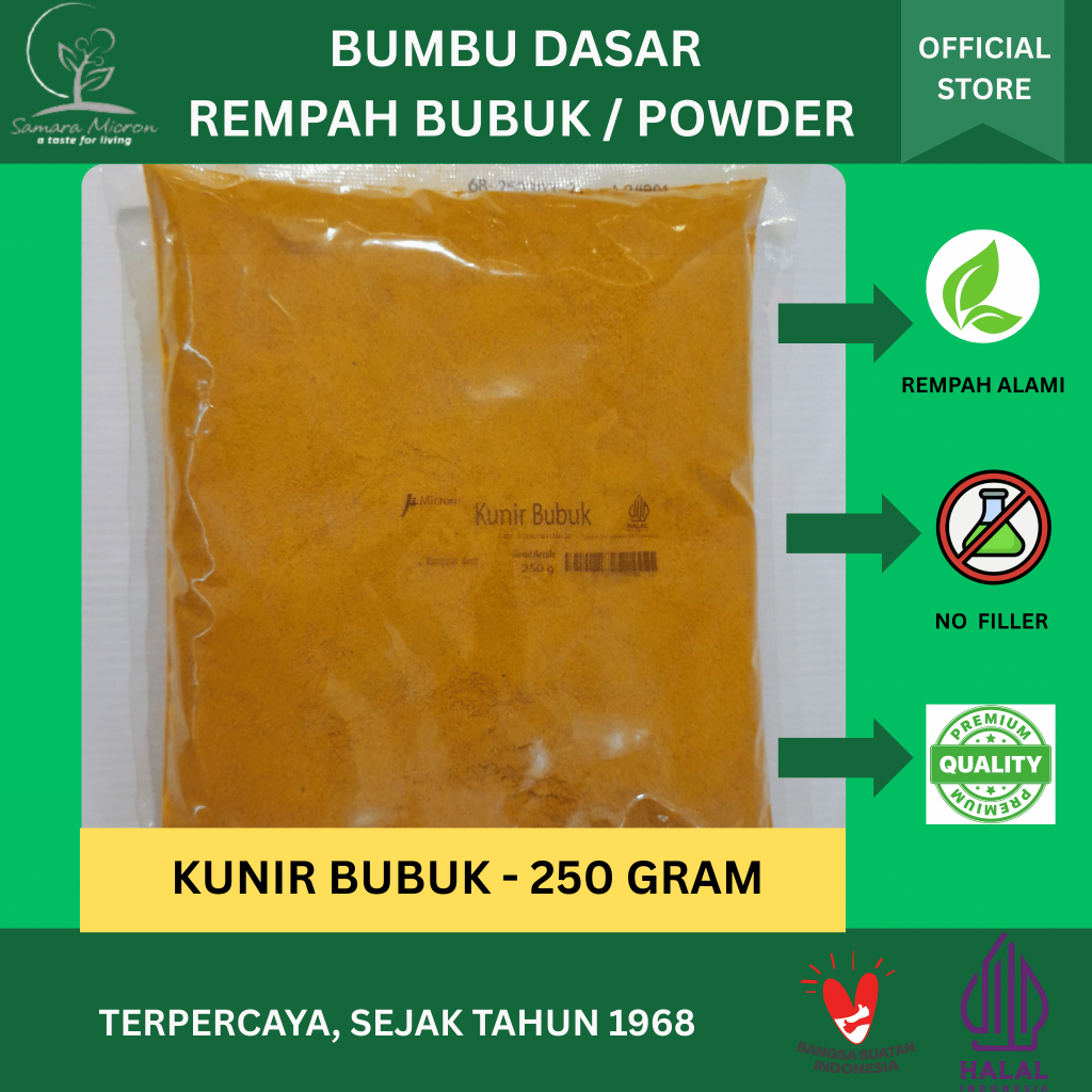 

Bumbu Dasar Samara Micron - Bumbu Kunir Bubuk - Rempah Kunir / Kunyit Bubuk / Turmeric Powder 250 gr