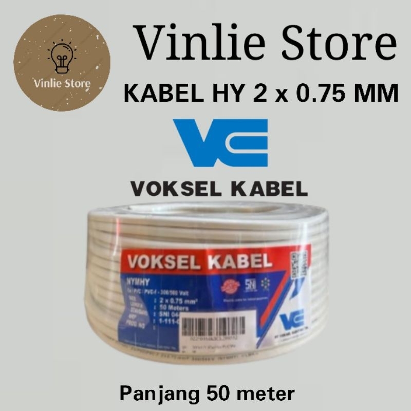 Kabel VOKSEL Serabut NYMHY 2x0,75 Putih Full 50 METER NYM-HY Isi 2