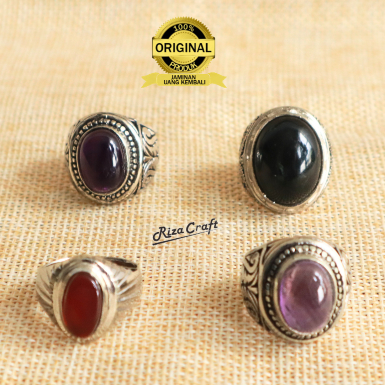 Cincin Aesthetic Batu Akik Pria Giok Hitam Black Jade Aceh - Kecubung Ungu Amethyst - Kecubung Ameth