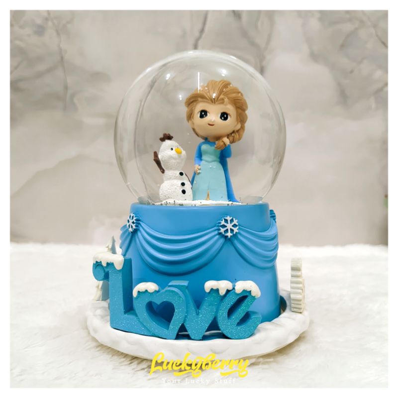 FITUR LENGKAP SNOWBALL / Pajangan Bola Kaca Musik Box Size SUPER JUMBO + Lampu Salju Otomatis FROZEN