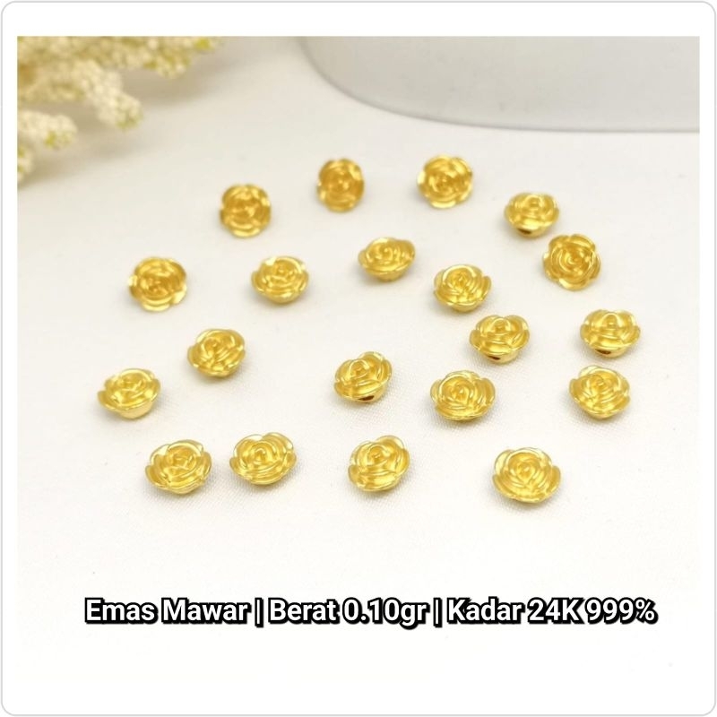 Charm Emas Asli Bunga Mawar 24k Hongkong 999.9