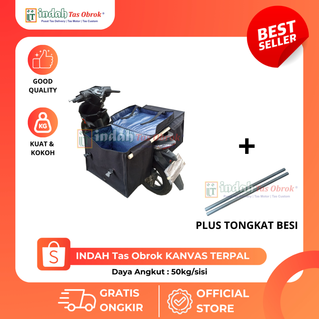 INDAH Tas Obrok - [PAKET HEMAT] TAS KANVAS ANTI AIR + TONGKAT BESI