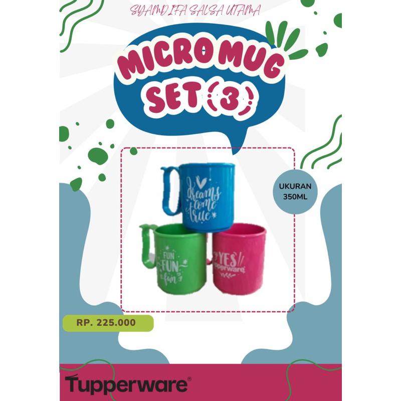 Tupperware - Micro Mug Blue, Green & Pink