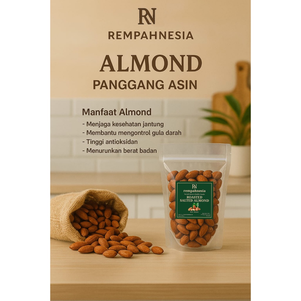 

[SALTED] KACANG ALMOND PANGGANG ASIN 1000 GR | SALTED ROASTED ALMOND 1 KG