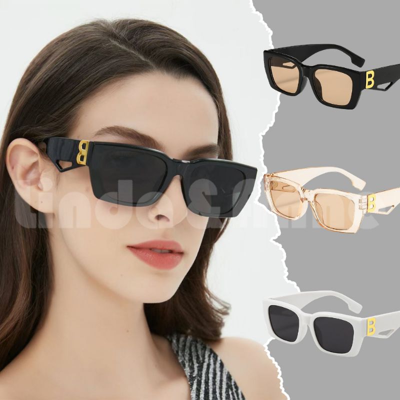 L&A - Kacamata Hitam Persegi B Logo Sunglasses Pelindung Sinar UV400 Fashion Retro