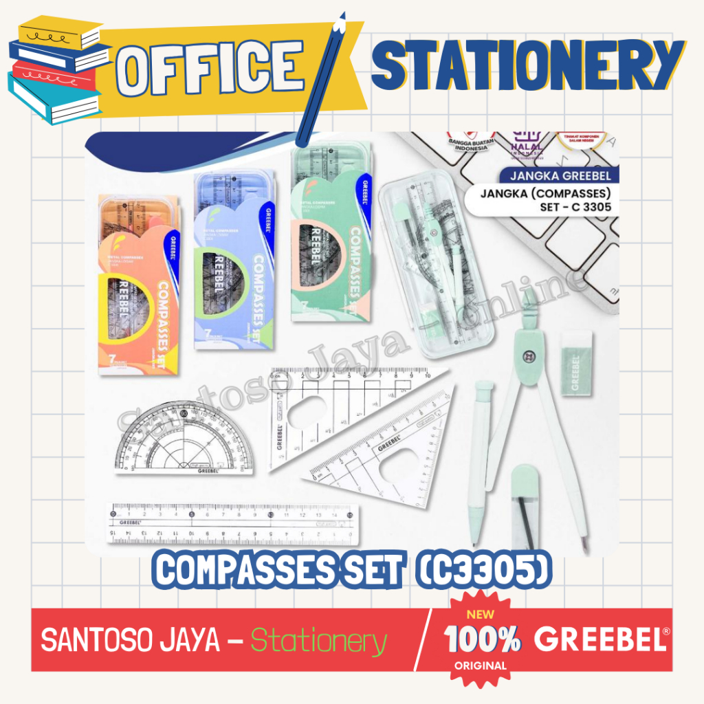

Jangka Set Penggaris Busur Penghapus 7 in 1 GREEBEL - Compasses Set C 3305