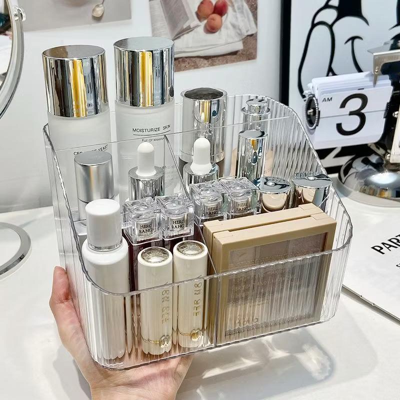 Organizer Kosmetik Rak Make Up Transparan 4 Sekat / Tempat Remote AC TV HP Desk Storage / Rak Sekat 