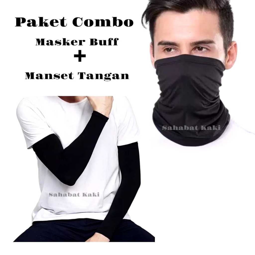 Baff Masker Pria Tebal Combo Manset Tangan Panjang Hitam Polos
