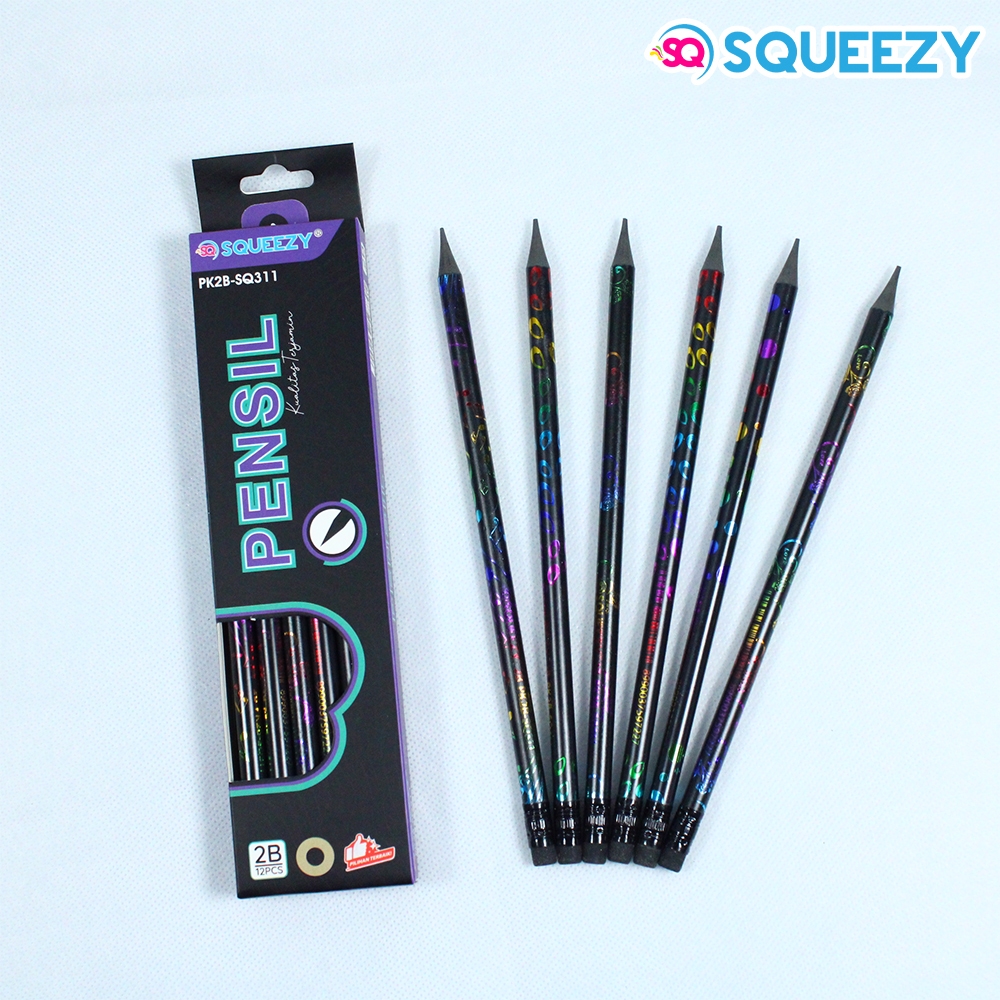 

1 LSN / 12 Pcs Pensil Squeezy PK2B-SQ311 Neon Black + Eraser