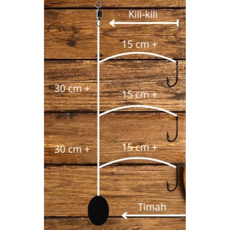 Rangkaian pancing dasaran 3 kail senar flurocarbon untuk laut dalam / dangkal ( siap pakai)