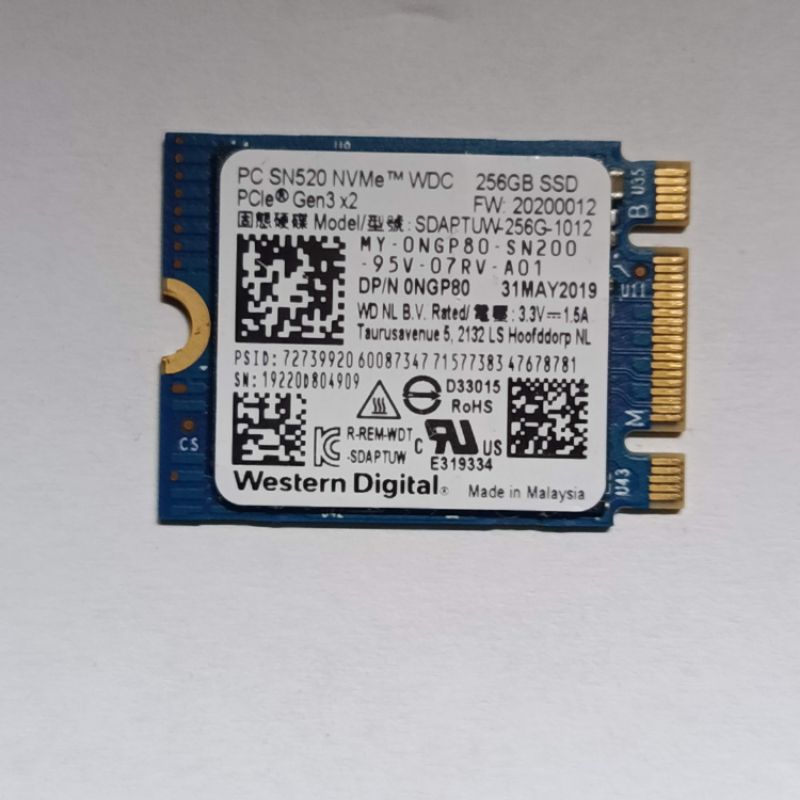 SSD M.2 NVME 256GB WD Western Digital PCIe Gen3 x2 Second